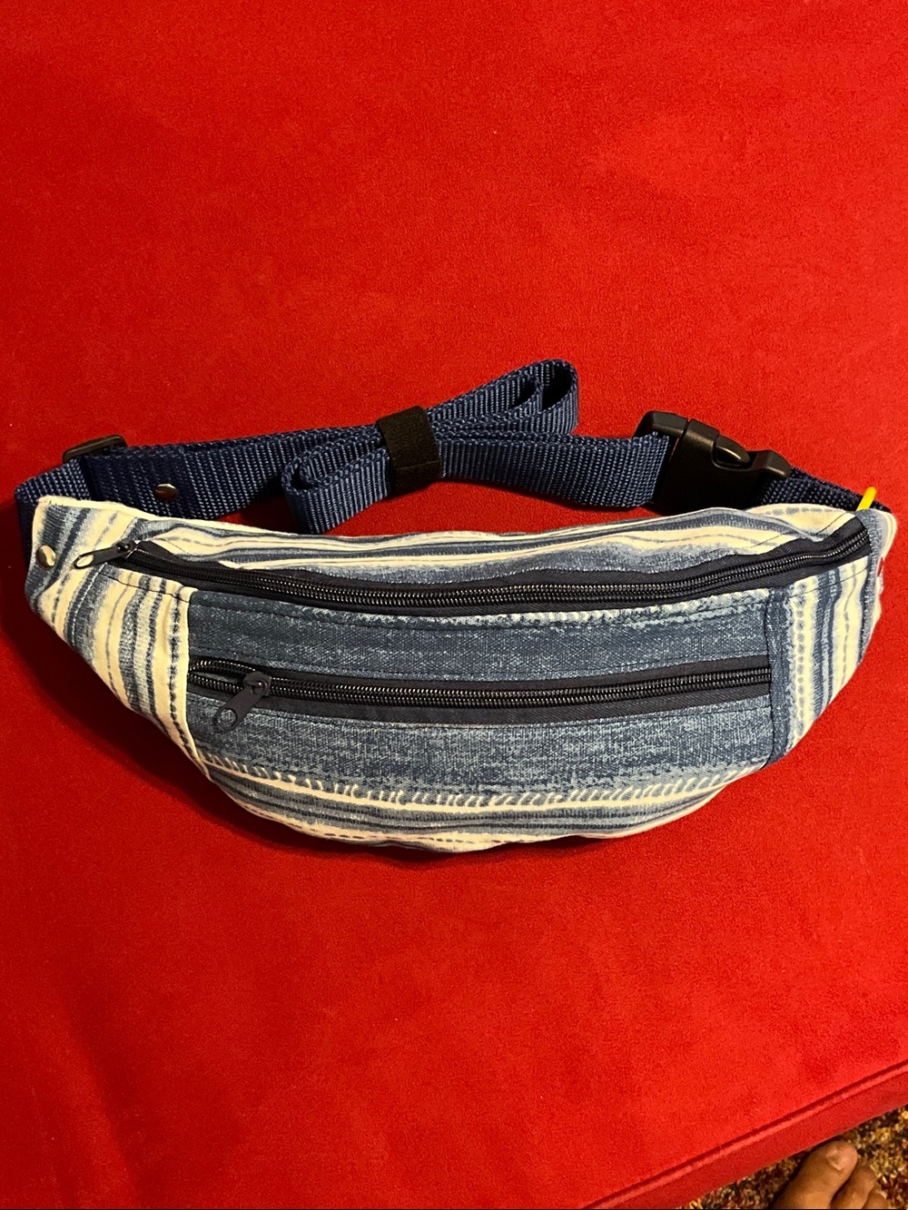 Unbranded Blue Jean Striped Canvas Waist Bag